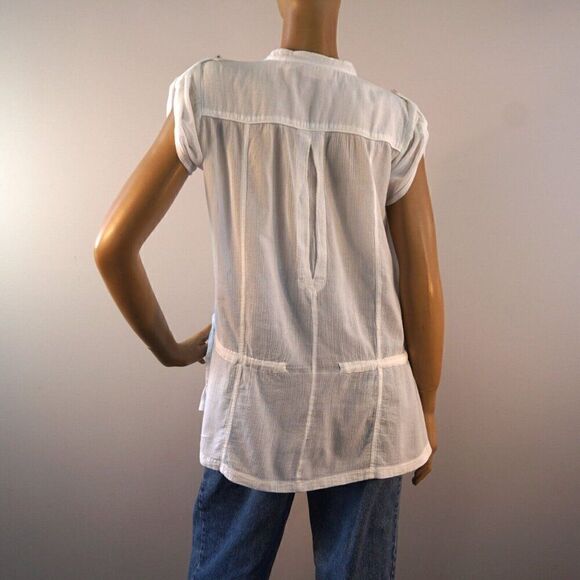 DKNY Jeans White Tunic Top Sz M Light Cotton Half Button Pockets - Picture 9 of 13